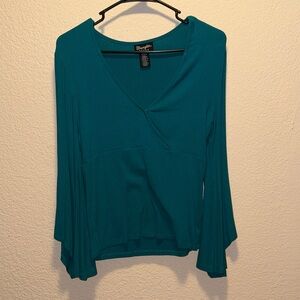 Charming Teal V-Neck Blouse
